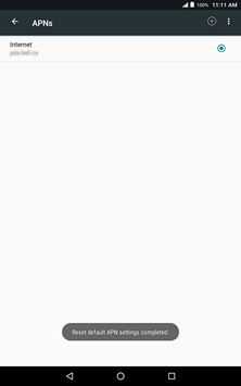 The APN settings have been reset to default.