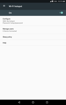 The Wi-Fi hotspot is now active. Other devices can connect to it using your network name (step 6) and password (step 8).