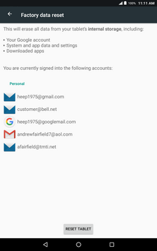Read the warning. Touch RESET TABLET.
