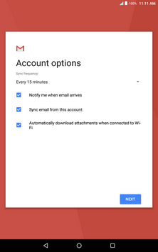 Change the account options if desired and then touch NEXT.
