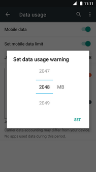 Scroll to the desired data usage warning.