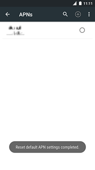 The APN settings have been reset to default.