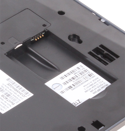 Line up the gold contacts on the battery with the contacts on the Nubia/ZTE MF288. Insert the top part of the battery first, then push it into place.