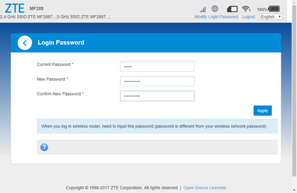 Click Apply to set the new password.