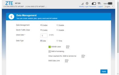 Click the Data Limit icon.