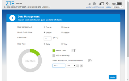 Enter the data limit amount and click the checkmark icon.