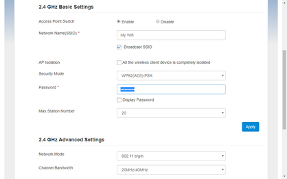 To change the Wi-Fi password: delete the current Pass Phrase.