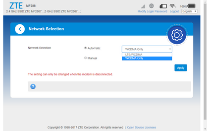 Select the desired option, e.g., LTE/WCDMA.