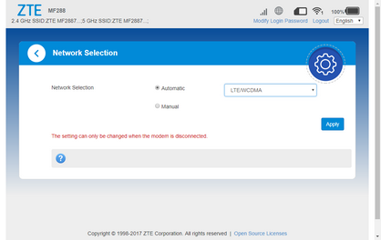 Click Apply. The network mode has been changed.