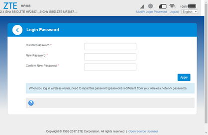 Enter the current password (default: admin).