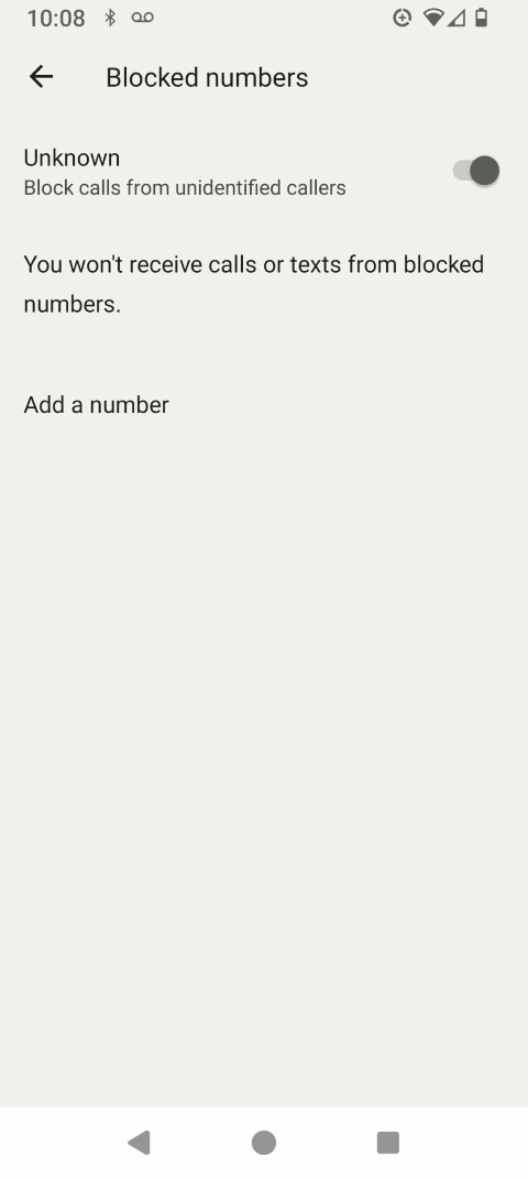 To add a phone number to the block list: touch ADD A NUMBER.