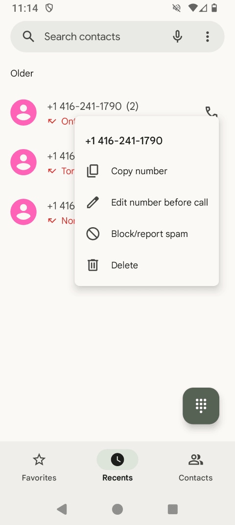 Touch Block/report spam.
