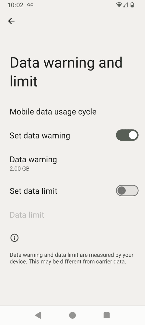 Touch the Set data warning slider to turn it on.