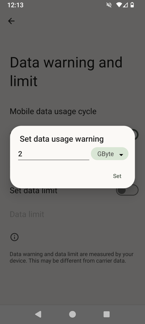 Enter the desired data usage warning.