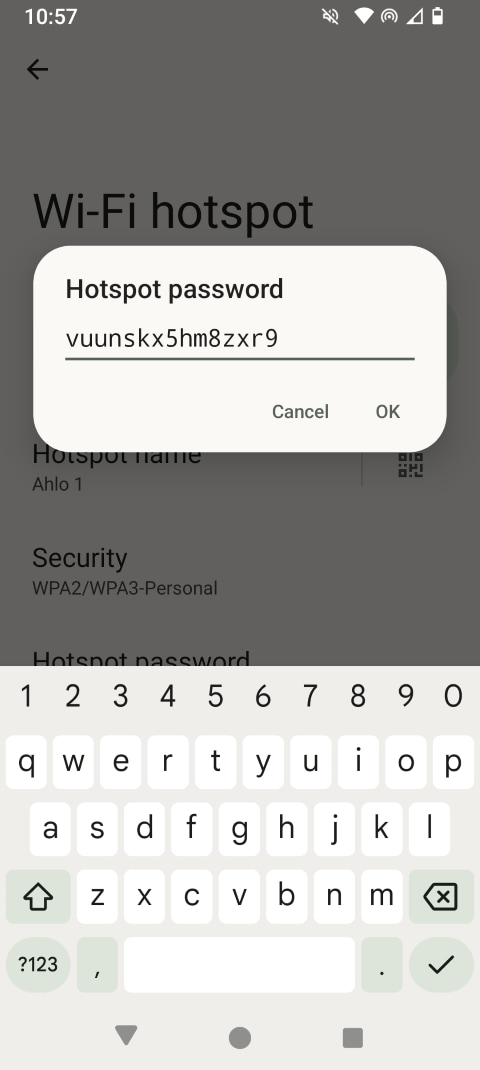 To change the hotspot password, delete the existing password and enter a new one.
