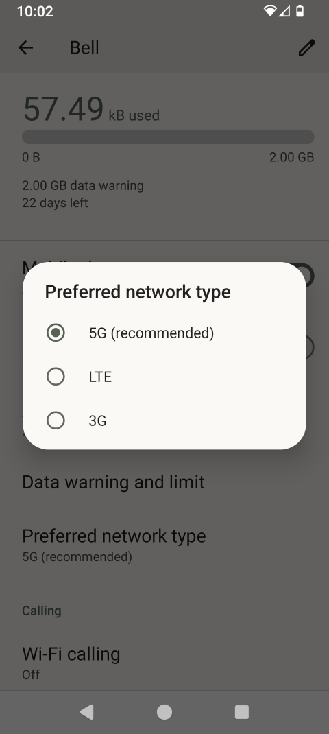 Touch the desired option, e.g., 5G (recommended).