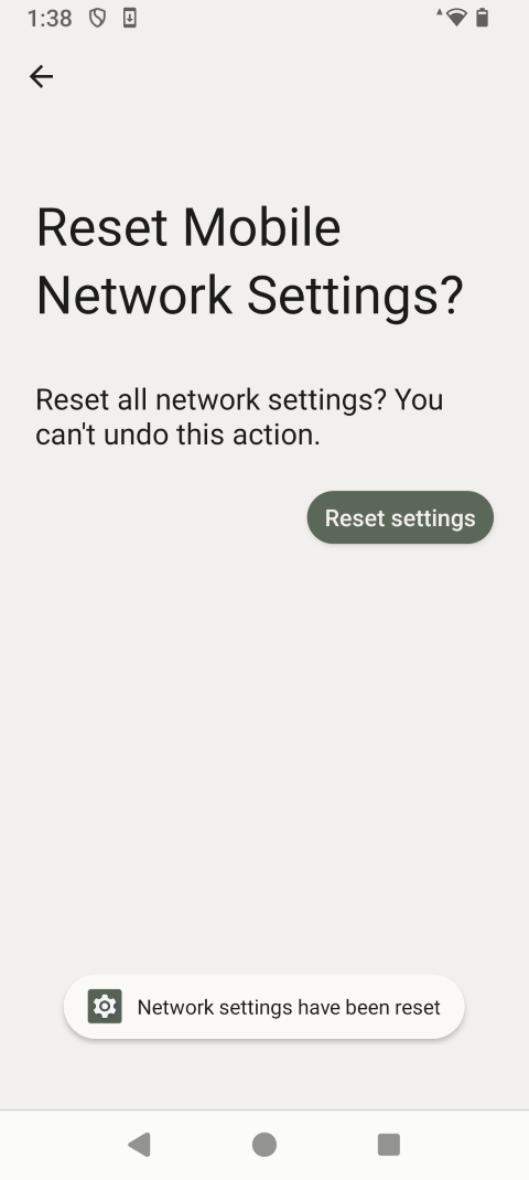 Your network settings will now be reset.