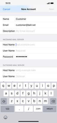 Enter imap.bell.net as the incoming host name.