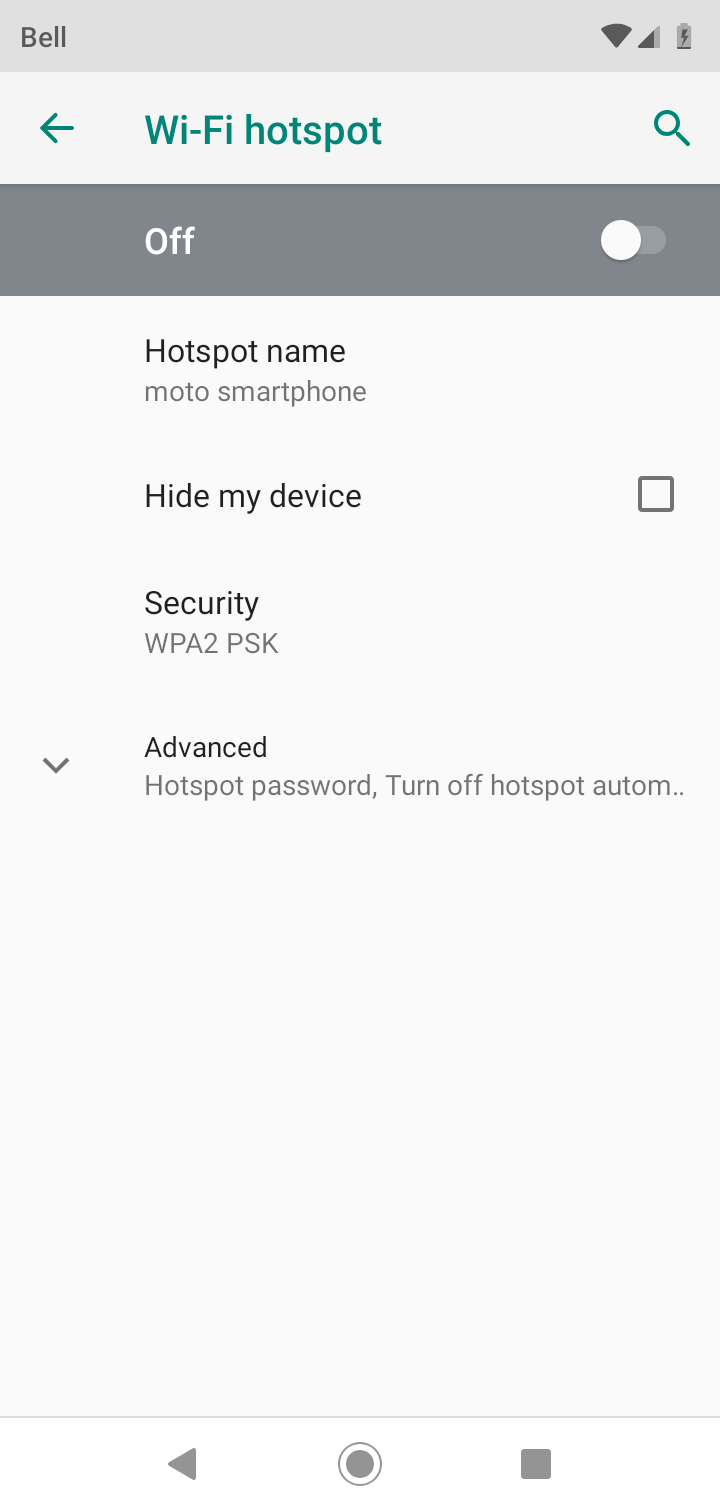 Touch Hotspot name.