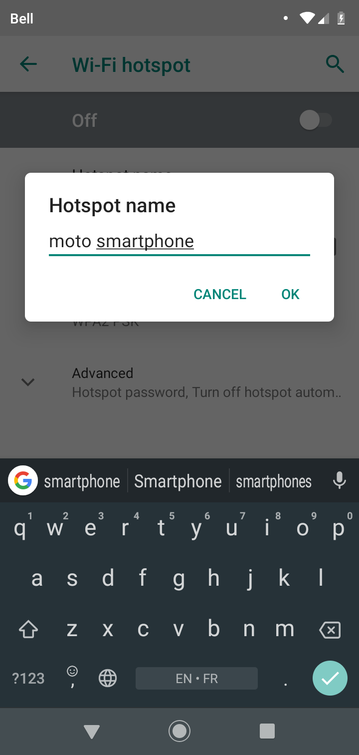 Delete the existing text and enter a name for your hotspot.