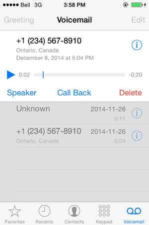 check voicemail from another phone bell