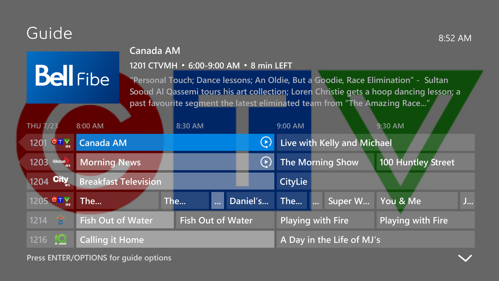 The channel guide is displayed.