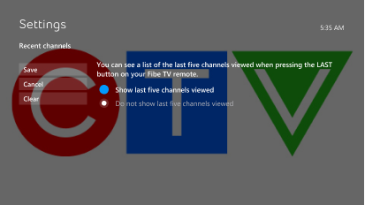 To revert back to the display of the last five channels, follow steps 1-2 and select Show last five channels viewed.
